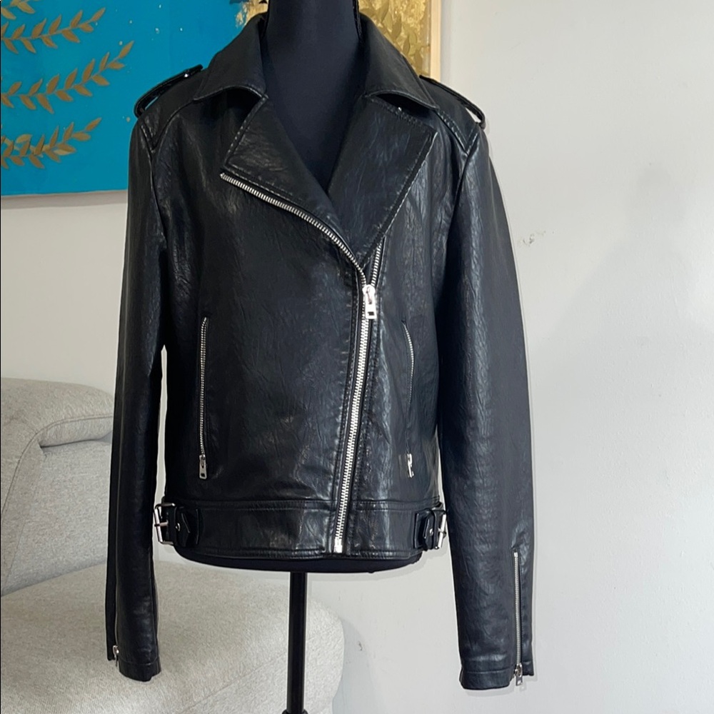TOPSHOP Black Faux Leather Jacket | size 12